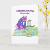 Funny Lila Arbeitskatze Geburtstagskarte Karte (Gelbe Blume)