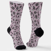 Funny Lila Black and White Cats Zeichnend Socken (Gewinkelt)