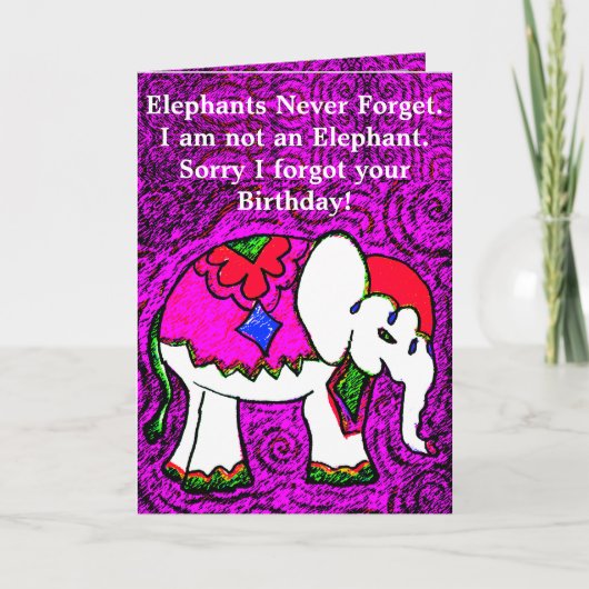 Funny Lila Elephant Belated Birthday Card Karte (Vorderseite)