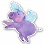 Funny Lila Flying Pig Wasserfarben Malerei Aufkleber (Vorderseite)