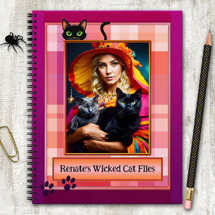 Funny Lila Kariert Wicked Cat Files Foto Notizblock