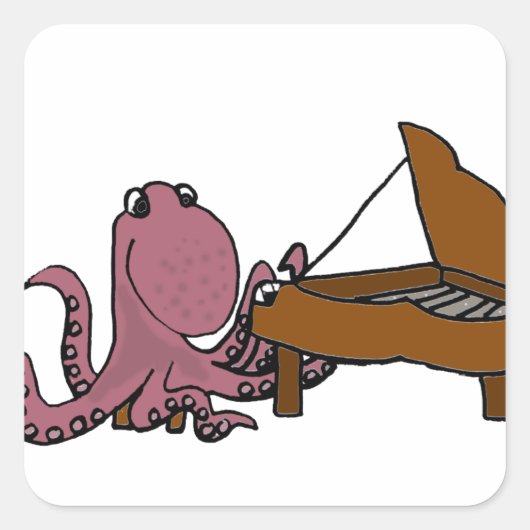 Funny Lila Octopus Piano Quadratischer Aufkleber (Vorderseite)