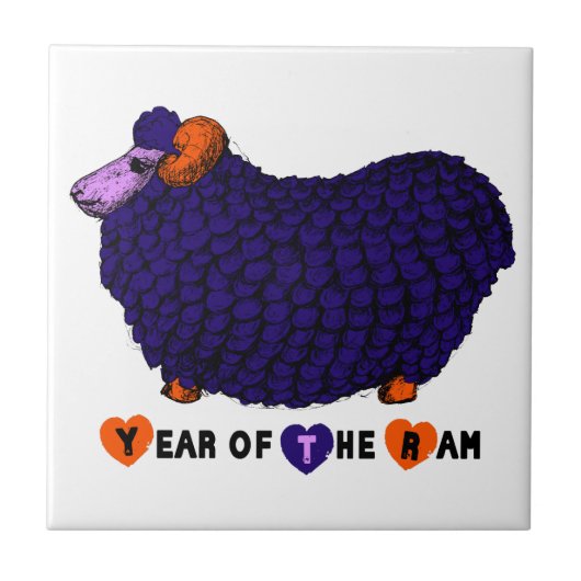 Funny Lila Ram Chinese Year Zodiac Tile Fliese (Vorderseite)