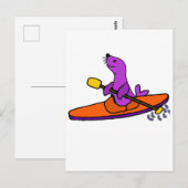 Funny Lila Siegel Kayaking Cartoon Postkarte (Vorne/Hinten)