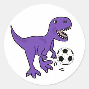 Funny Lila T-rex Dinosaurier Playing Soccer Runder Aufkleber