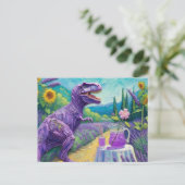 Funny lila T-Rex mit lavender Limonade Fantasie Postkarte (Stehend Vorderseite)