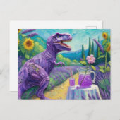 Funny lila T-Rex mit lavender Limonade Fantasie Postkarte (Vorne/Hinten)