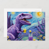 Funny lila T-Rex mit Limonade-Fantasie Postkarte (Vorne/Hinten)