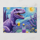 Funny lila T-Rex mit Limonade-Fantasie Postkarte (Vorderseite)