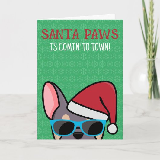 Funny Lilac Tan Frenchie Santa Paws Weihnachten Karte (Vorderseite)