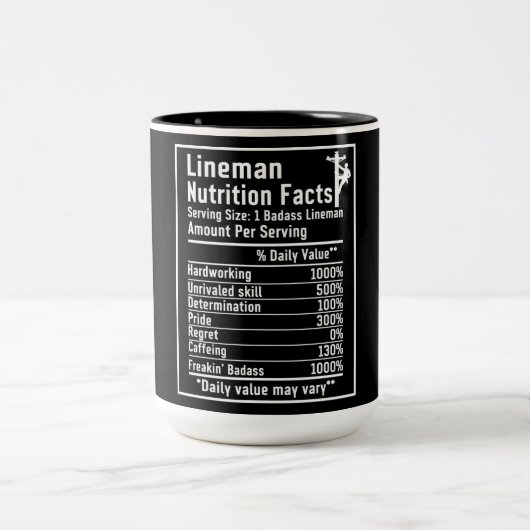 Funny Lineman Nutritional Facts Zweifarbige Tasse (Mittel)