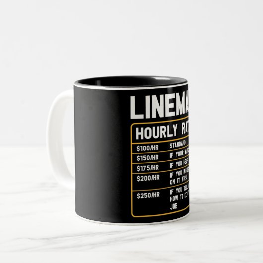 Funny Lineman Stundenpreis Zwei-Tonen-Kaffee-Tasse Zweifarbige Tasse (Vorderseite Links)