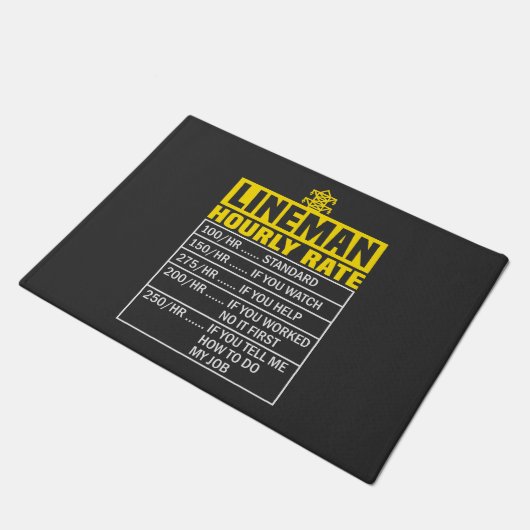 Funny Lineman Stundenrate Black Door Mat Fußmatte (Schrägansicht)