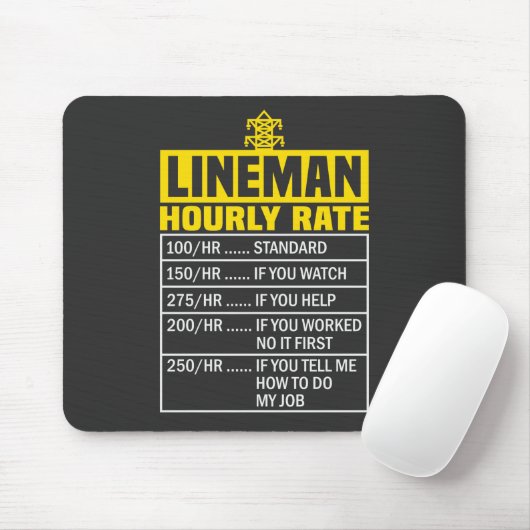 Funny Lineman Stundenrate Black Mousepad (Mit Mouse)