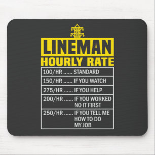 Funny Lineman Stundenrate Black Mousepad