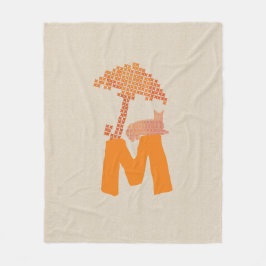 Funny Linen Look Red Cat Regenschirm Monogram Blan Fleecedecke