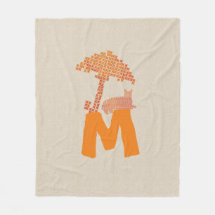 Funny Linen Look Red Cat Regenschirm Monogram Blan Fleecedecke