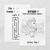 Funny LION Coloring Maze Classroom Valentine Card Dankeskarte (Vorne/Hinten)