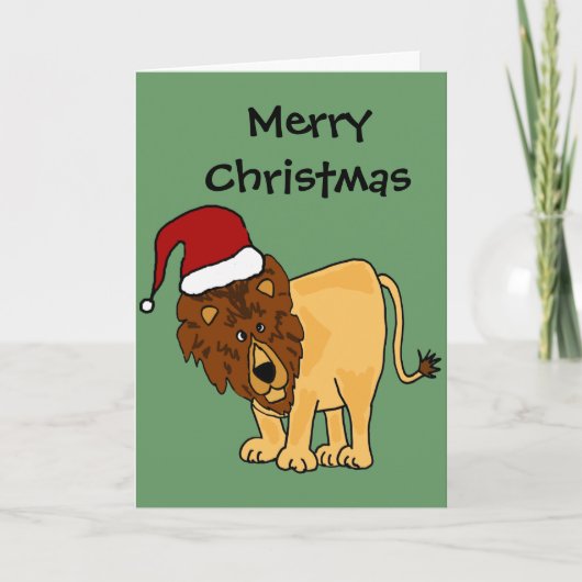 Funny Lion in der Weihnachtsmannmütze Weihnachten (Vorderseite)