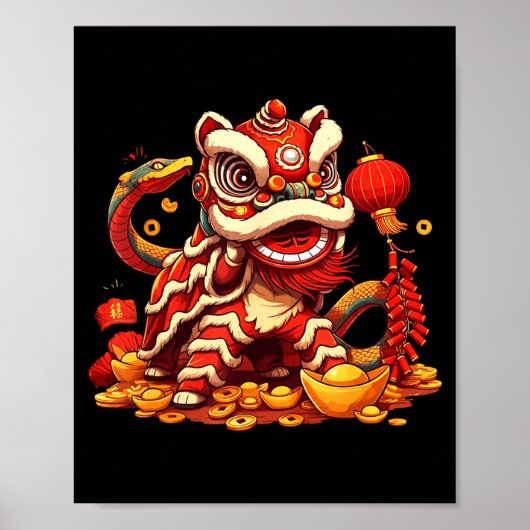 Funny Lion Snake Chinese New Year 2025 Womens Mens Poster (Vorne)