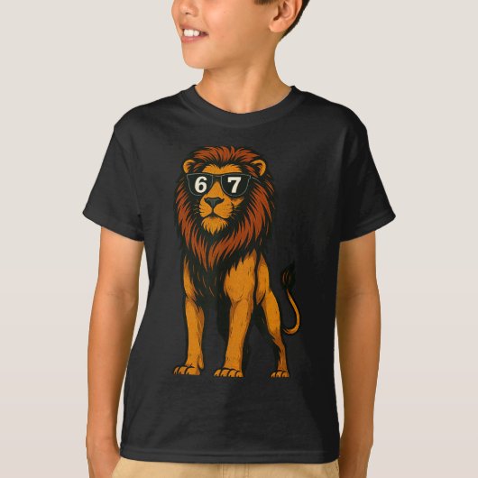 Funny Lion Sungles 67 Six Seven Meme  T-Shirt (Vorderseite)