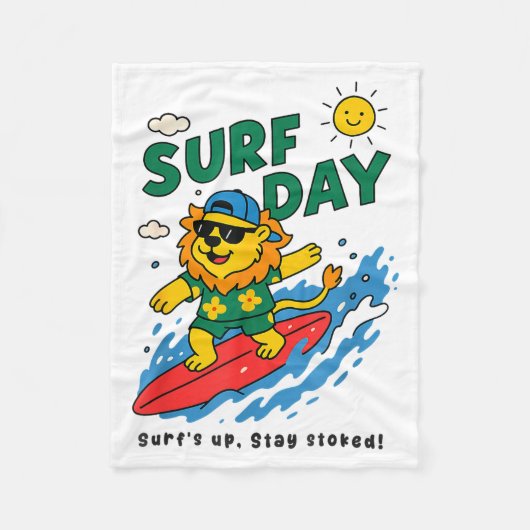 Funny Lion Surfing Summer Vacation Surf Day Boys G Fleecedecke (Vorderseite)