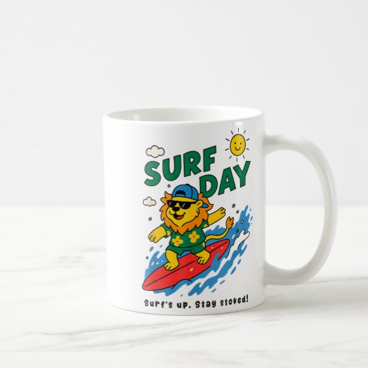 Funny Lion Surfing Summer Vacation Surf Day Boys G Kaffeetasse (Rechts)