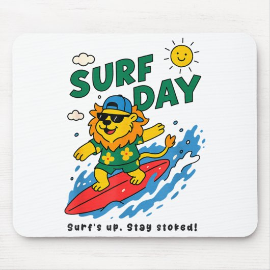 Funny Lion Surfing Summer Vacation Surf Day Boys G Mousepad (Vorne)