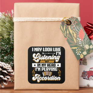 Funny Listening in meinem Kopf Ich spiele Accordio Quadratischer Aufkleber