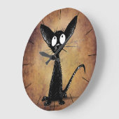 Funny Little Black Cat Große Wanduhr (Winkel)