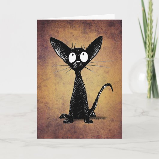 Funny Little Black Oriental Cat Art Karte (Vorderseite)
