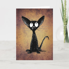 Funny Little Black Oriental Cat Art Karte