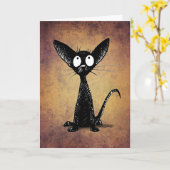 Funny Little Black Oriental Cat Art Karte (Gelbe Blume)