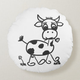 Funny Little Cow – Dekokissen rund, schwarz