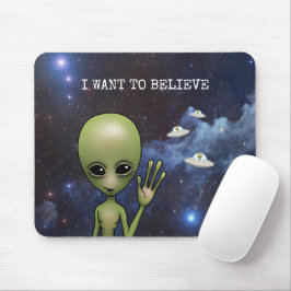 Funny Little Green Man Space Alien Sci Fi Galaxy Mousepad