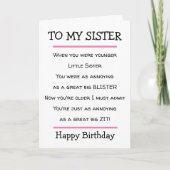 Funny Little Sister Cheeky Verse Birthday Card Karte (Vorderseite)