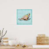 Funny Little Whimsical Bird auf Paisley Poster (Küche)