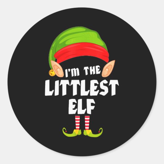 Funny Littlest Elf Matching Family Group Pj Christ Runder Aufkleber (Vorderseite)