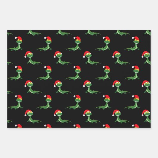 Funny Lizard Big Smile Face Frohe Weihnachten Weih Geschenkpapier Set (Vorderseite 2)