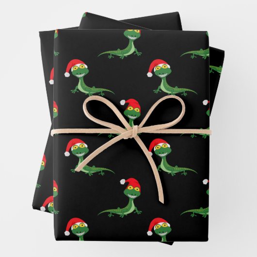 Funny Lizard Big Smile Face Frohe Weihnachten Weih Geschenkpapier Set (Beispiel)