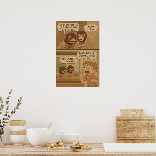 Funny Lizard Crime Heist Comic - Grillen oder Bust Poster (Küche)