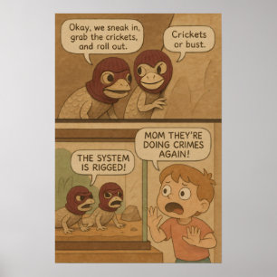 Funny Lizard Crime Heist Comic - Grillen oder Bust Poster
