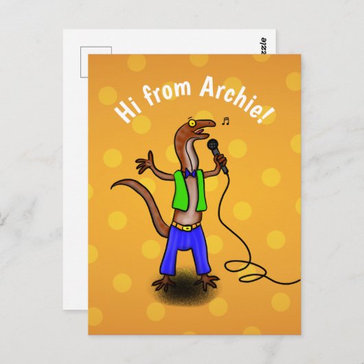 Funny lizard singend Cartoon lila grüne Postkarte (Vorne/Hinten)