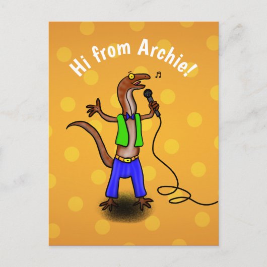 Funny lizard singend Cartoon lila grüne Postkarte (Vorderseite)