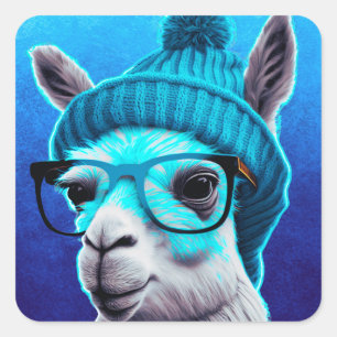 Funny Llama Alpaca Niedlicher Tiere Beanie Hat Gla Quadratischer Aufkleber