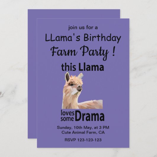 Funny Llama Animal Birthday Farm Party Einladung (Vorne/Hinten)