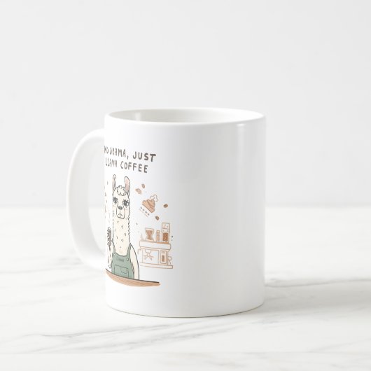 Funny Llama Barista Coffee Mug – “No Drama, Mug gi Kaffeetasse (Vorderseite Links)