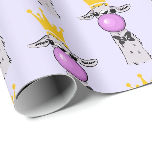 Funny Llama bläst ein rosa Blasen Muster Geschenkpapier (Rolleneckpunkt)
