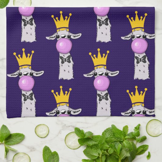 Funny Llama bläst ein rosa Blasen Muster Geschirrtuch (Gefaltet)