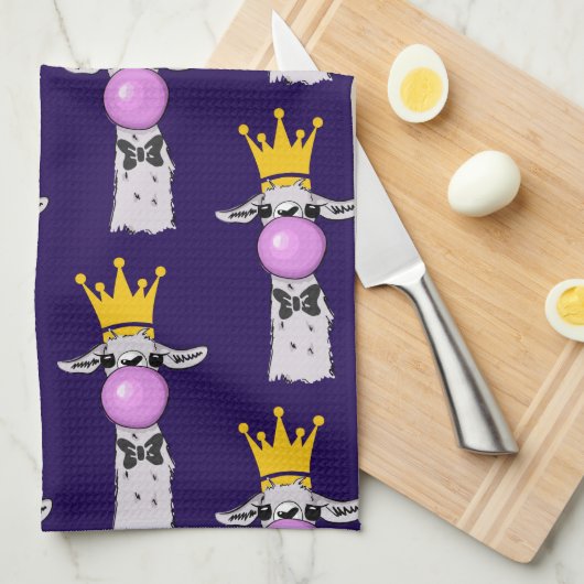 Funny Llama bläst ein rosa Blasen Muster Geschirrtuch (Viertel Falte)